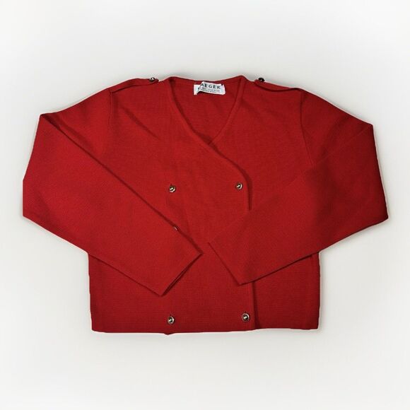 Vintage Jaeger Red Wool Cardigan Sweater Double Breasted 32” Made in Britain - Picture 1 of 5